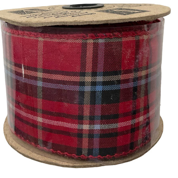 Vatican Homes Red Plaid Wire Edged Ribbon 10 Yards New - Picture 2 of 3